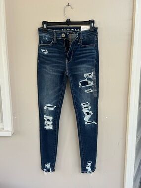 American Eagle Outfitters Dark Blue Distressed Skinny Jeans